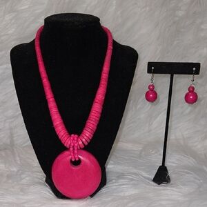 Vibrant Pink Necklace and Earring Set